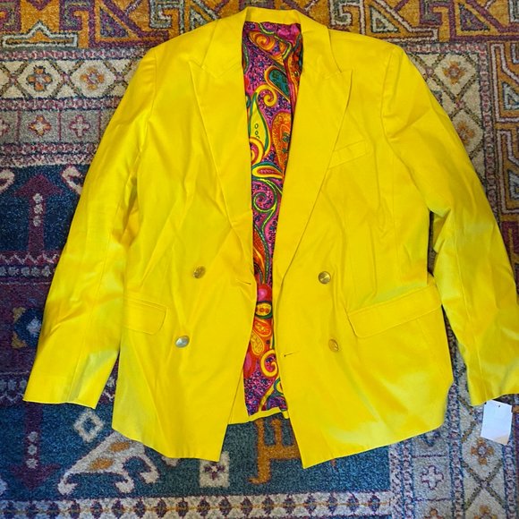 Mr. Turk Other - Mr. Turk Yellow Double Breasted Blazer with Rainbow Paisley Silk Lining